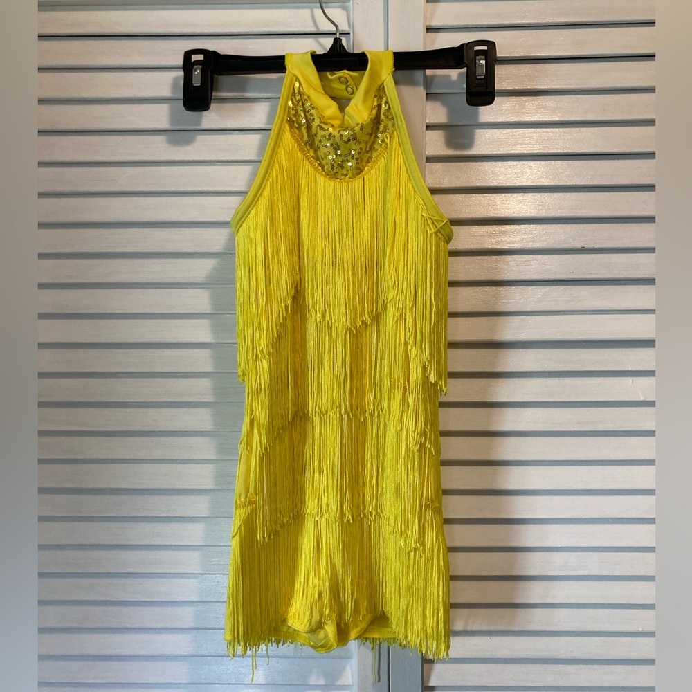 Yellow flapper fringe dress dance costume size medium MC 10-12 Halloween
